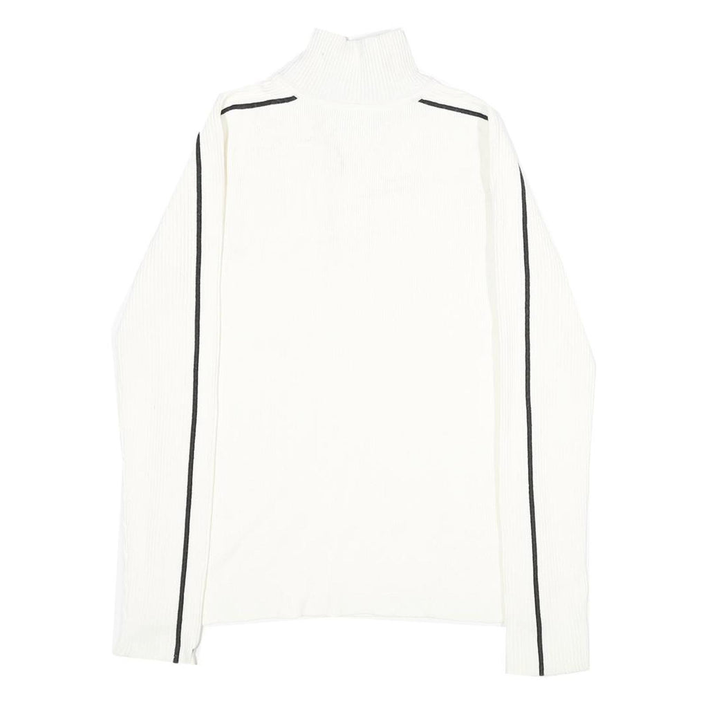 TOMMY HILFIGER Womens White & Black Plain Pullover Jumper 1/4 Zip Rib Knit M