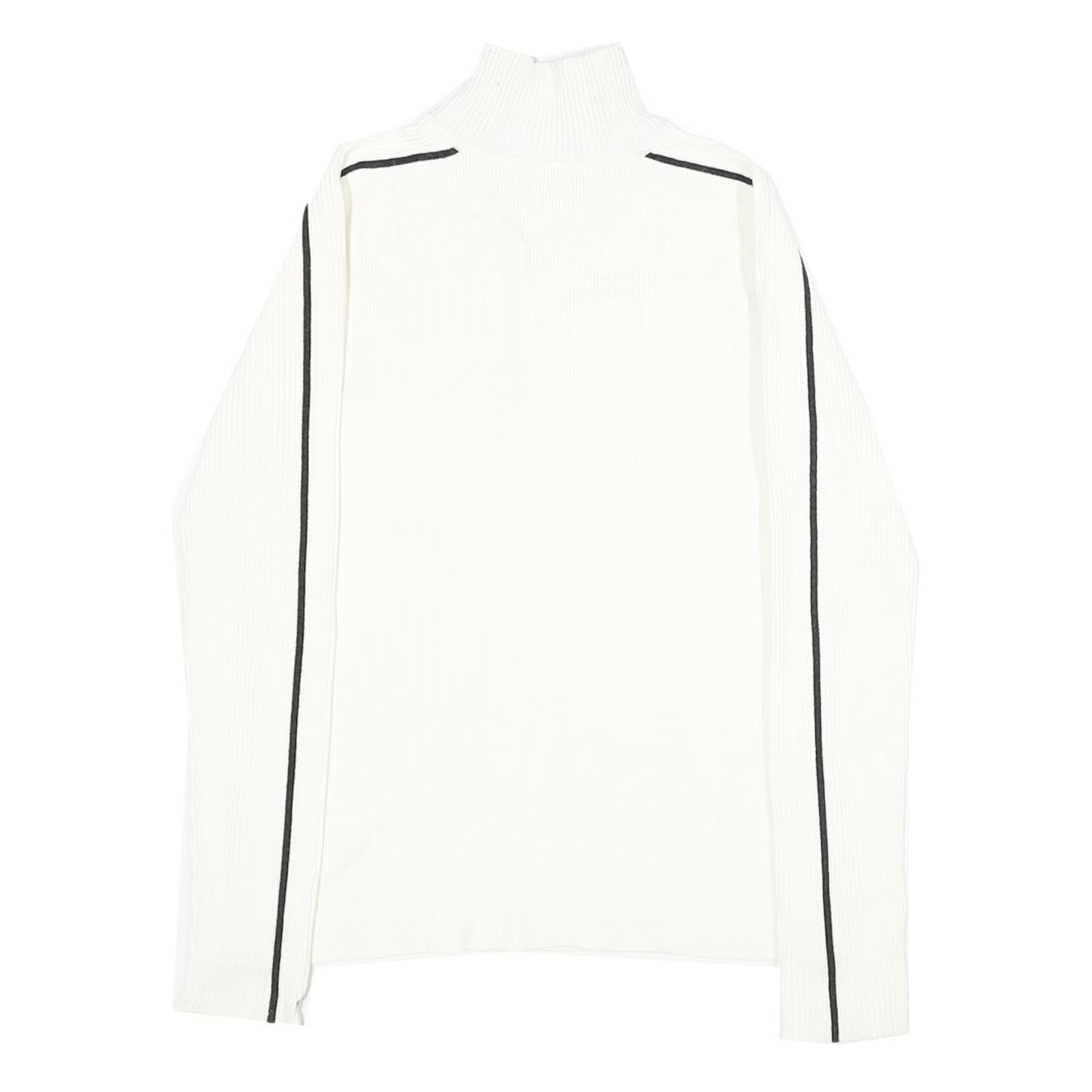 TOMMY HILFIGER Womens White & Black Plain Pullover Jumper 1/4 Zip Rib Knit M