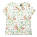 OASIS Womens White Floral Print Cotton Blend Short Sleeve Round Neck Top UK 10