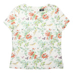 OASIS Womens White Floral Print Cotton Blend Short Sleeve Round Neck Top UK 10