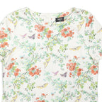 OASIS Womens White Floral Print Cotton Blend Short Sleeve Round Neck Top UK 10