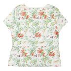 OASIS Womens White Floral Print Cotton Blend Short Sleeve Round Neck Top UK 10