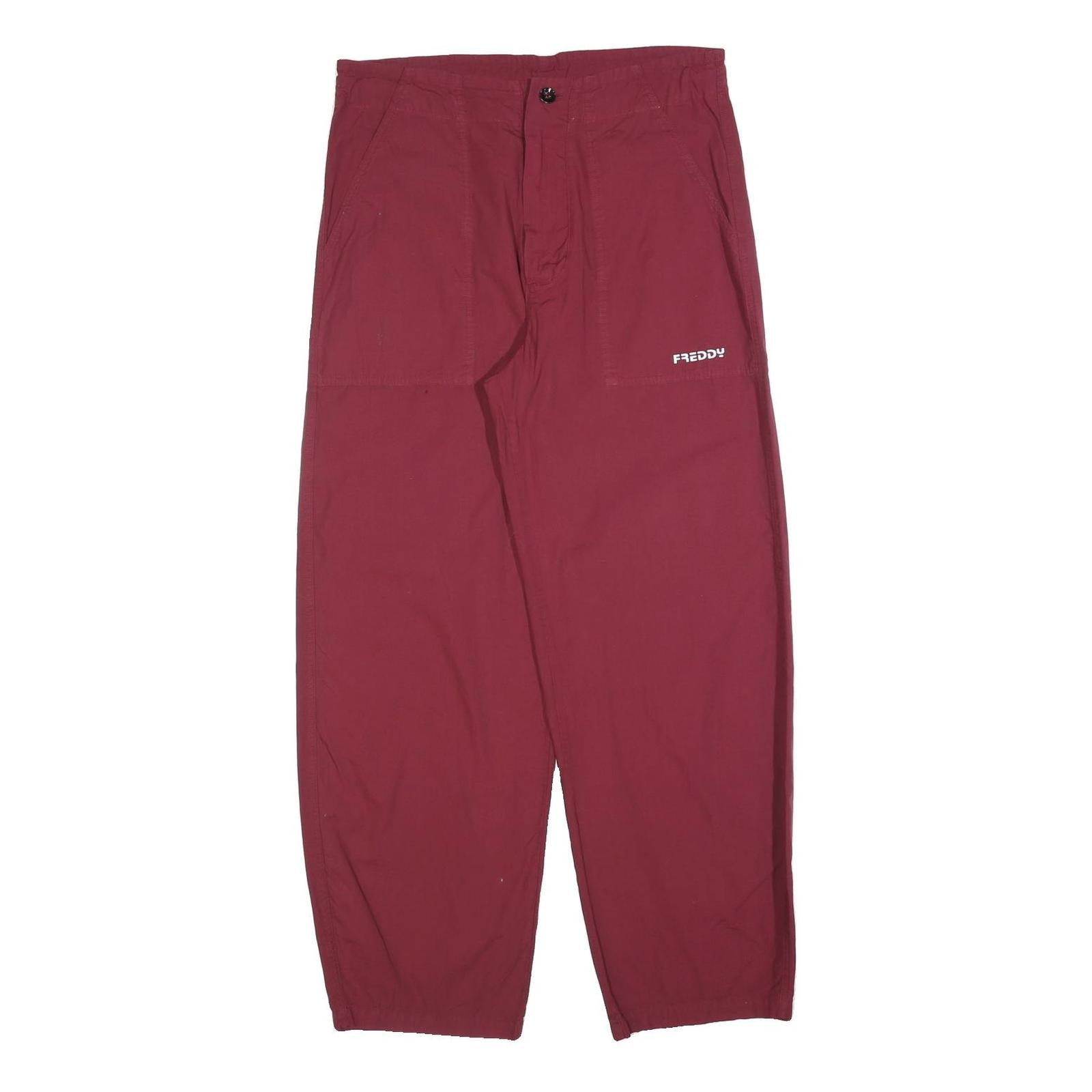 FREDDY Mens Cotton Blend Red Relaxed Trousers W32 L30 Casual Zip Closure