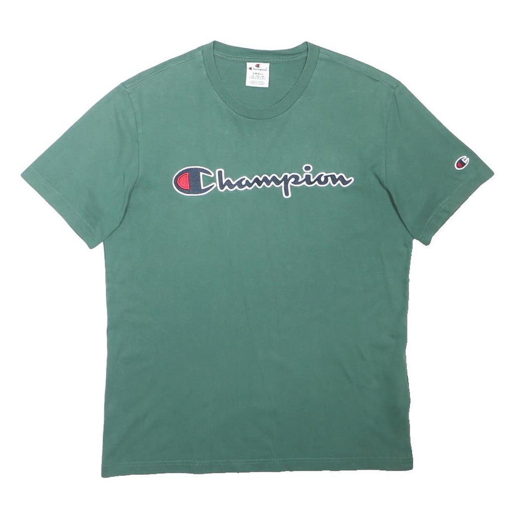 CHAMPION Mens Green T-Shirt S Short Sleeve Crew Neck Cotton Blend Casual Logo