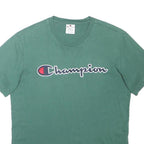 CHAMPION Mens Green T-Shirt S Short Sleeve Crew Neck Cotton Blend Casual Logo