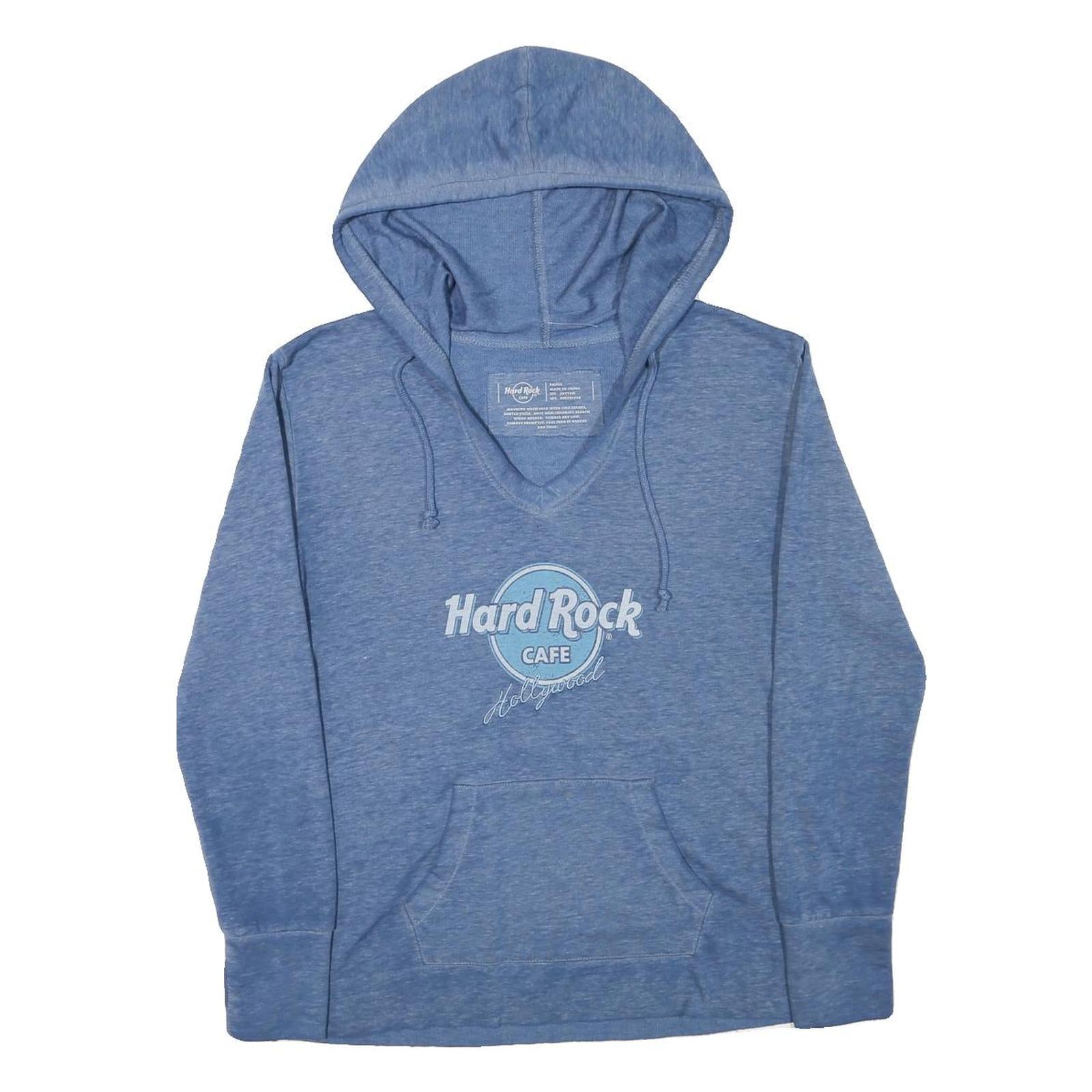 HARD ROCK CAFE Womens Blue Hoodie S Cotton Blend Pullover with Logo