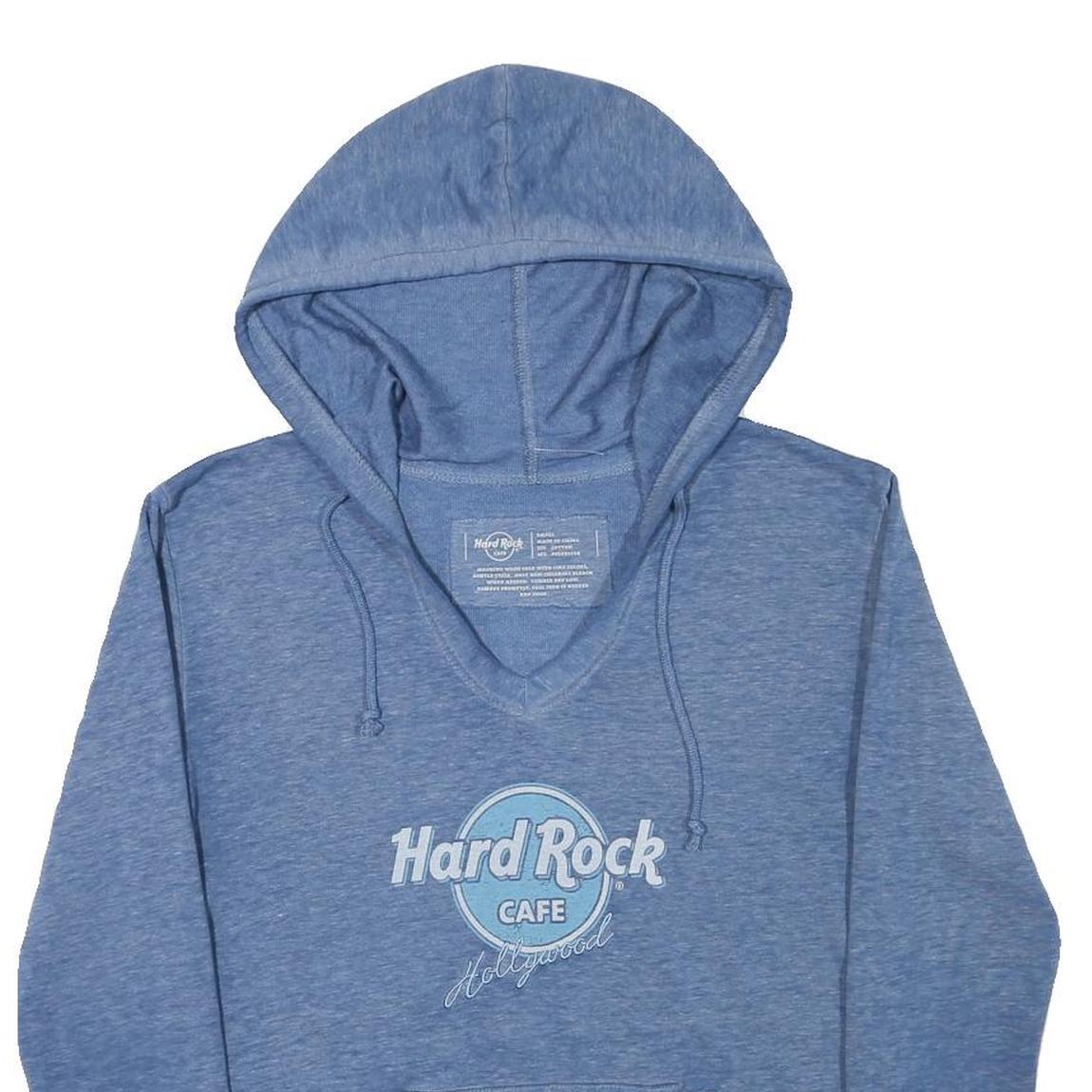 HARD ROCK CAFE Womens Blue Hoodie S Cotton Blend Pullover with Logo