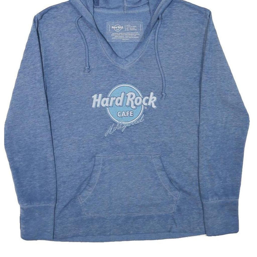 HARD ROCK CAFE Womens Blue Hoodie S Cotton Blend Pullover with Logo