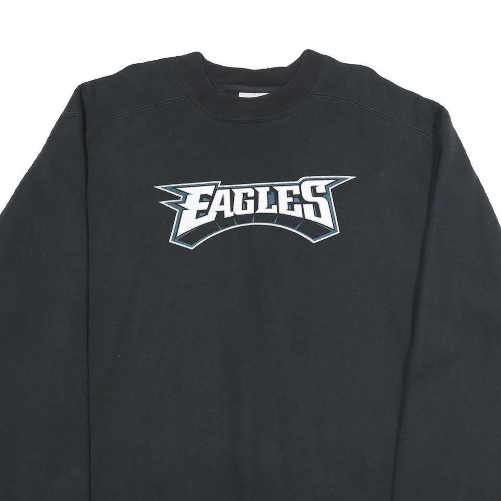 REEBOK Mens Black Eagles Crew Neck L Sweatshirt Cotton Blend Pullover