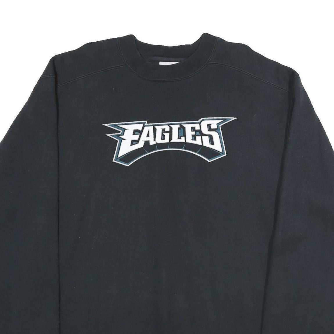 REEBOK Mens Black Eagles Crew Neck L Sweatshirt Cotton Blend Pullover