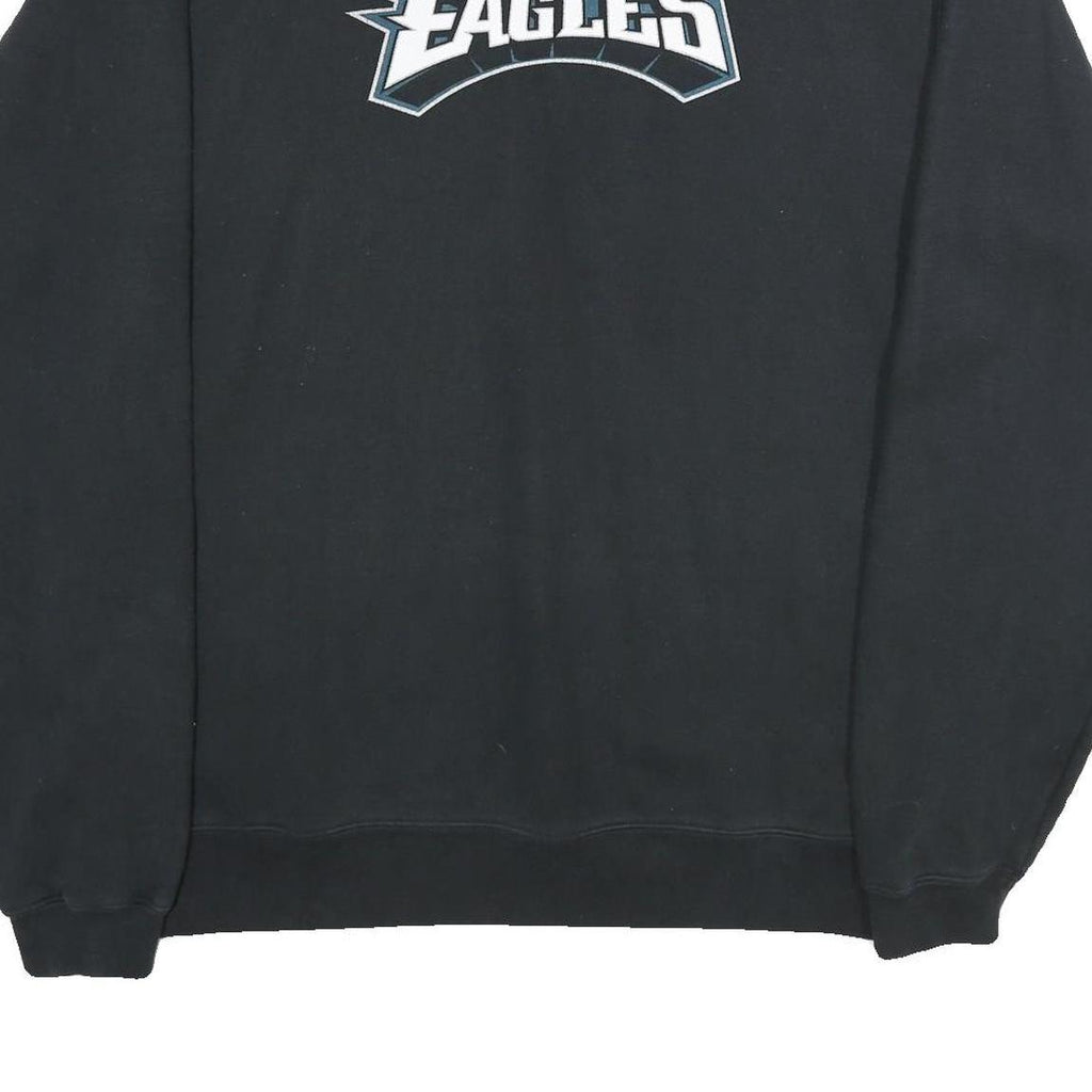 REEBOK Mens Black Eagles Crew Neck L Sweatshirt Cotton Blend Pullover