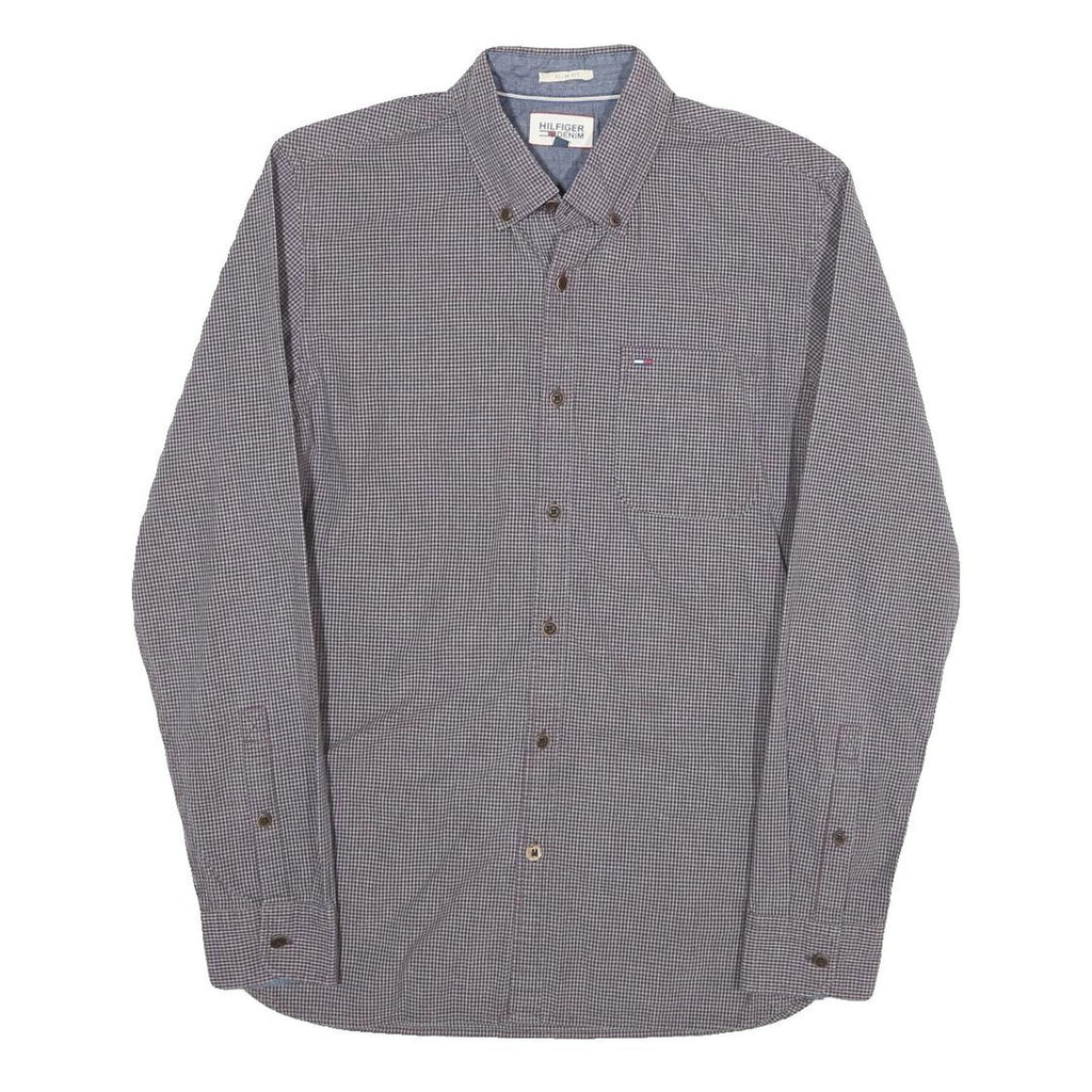 TOMMY HILFIGER Mens Grey Check Shirt S Hilfiger Denim Button Down Collar
