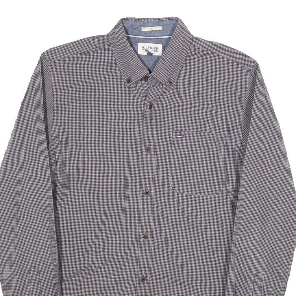 TOMMY HILFIGER Mens Grey Check Shirt S Hilfiger Denim Button Down Collar