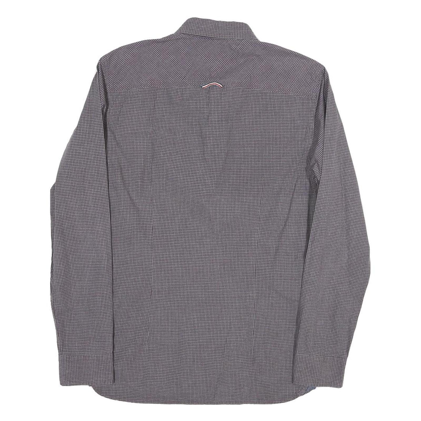 TOMMY HILFIGER Mens Grey Check Shirt S Hilfiger Denim Button Down Collar