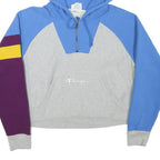CHAMPION Womens Blue & Grey Colourblock ¼ Zip M Hooded Sweatshirt