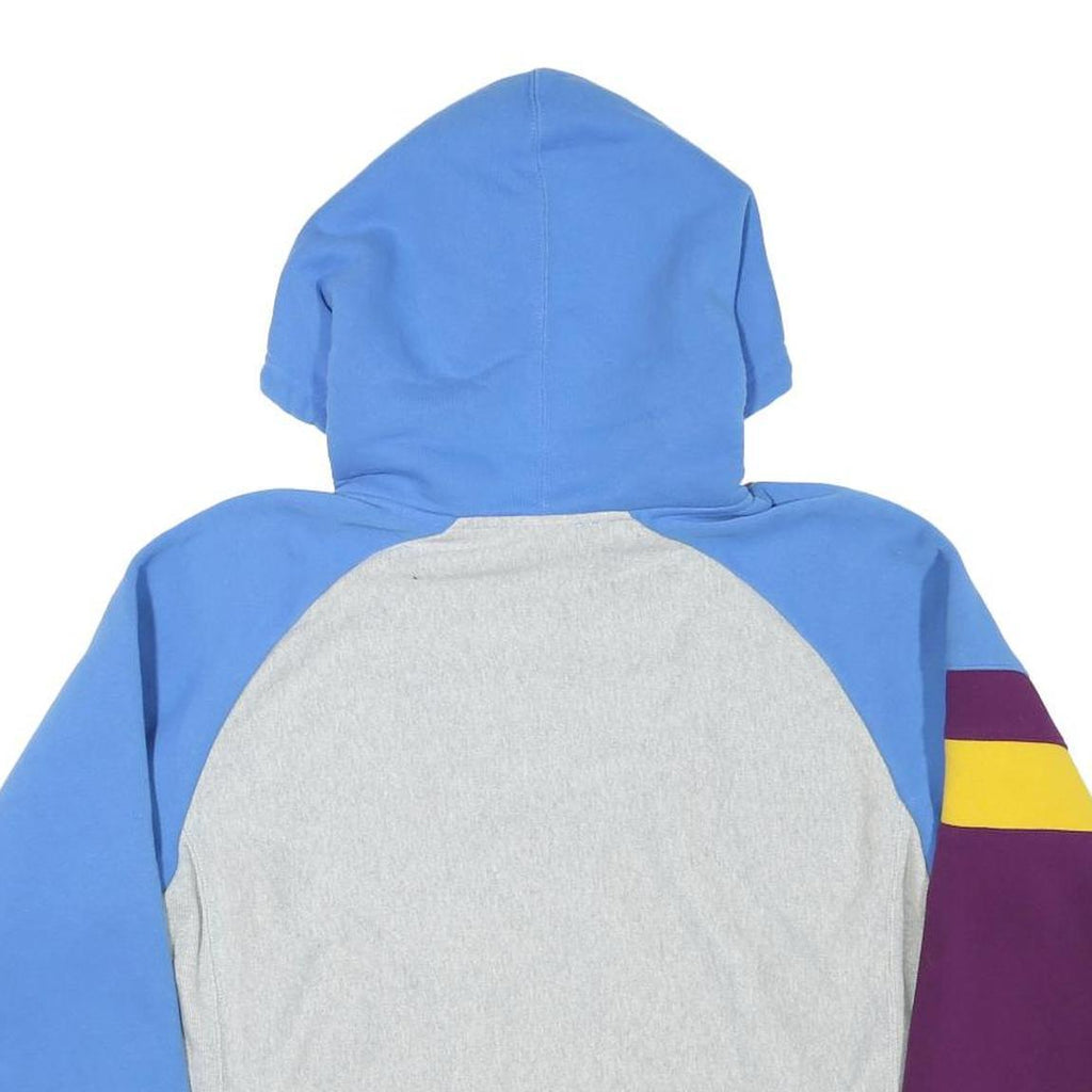 CHAMPION Womens Blue & Grey Colourblock ¼ Zip M Hooded Sweatshirt