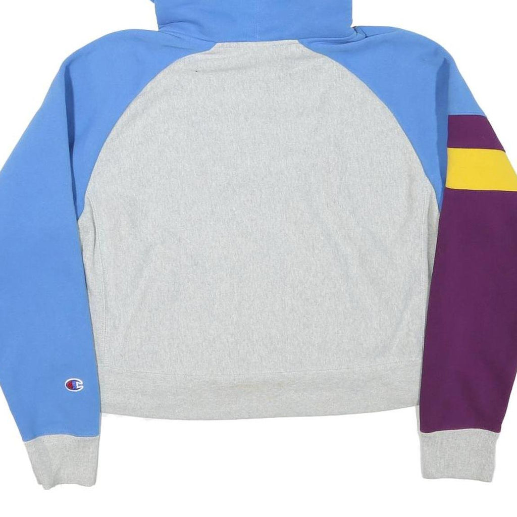 CHAMPION Womens Blue & Grey Colourblock ¼ Zip M Hooded Sweatshirt