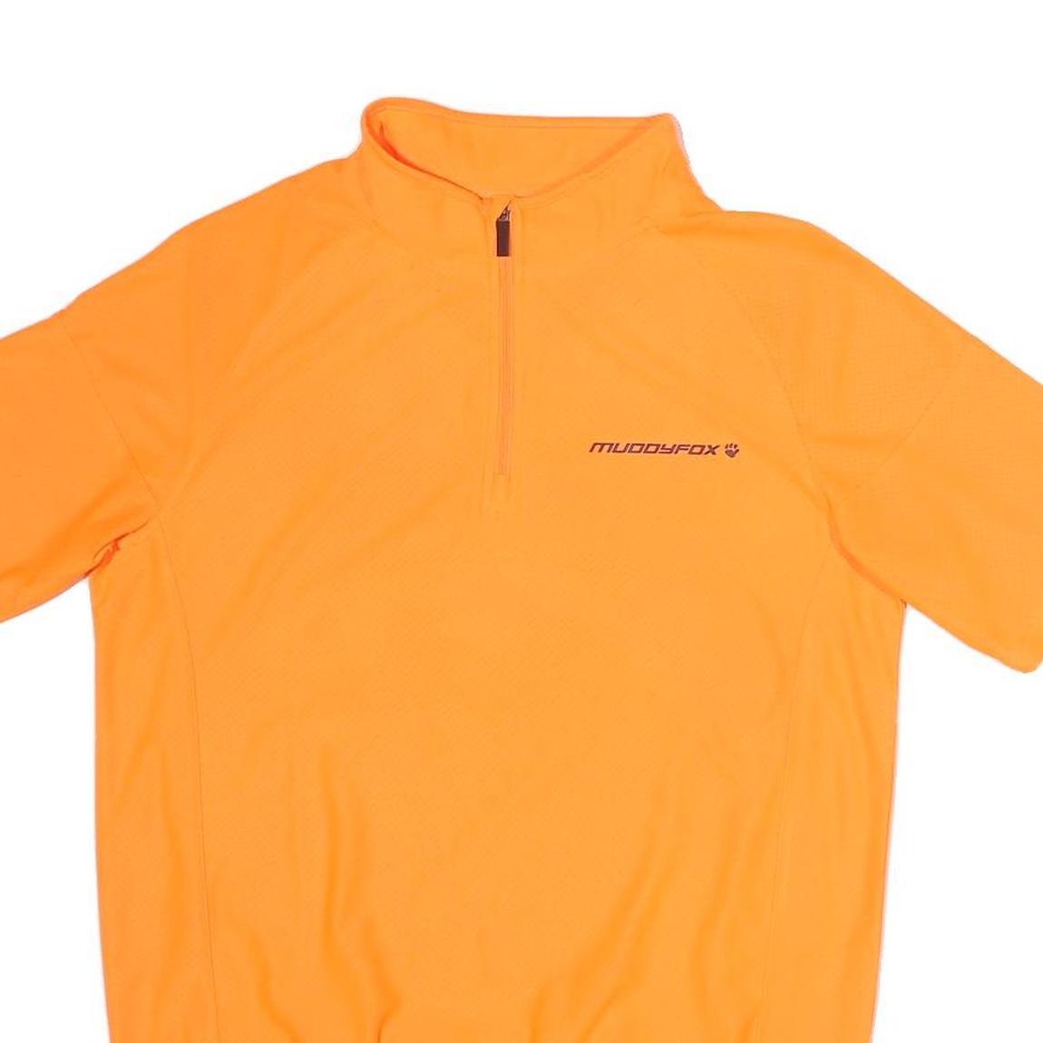 MUDDYFOX Mens Orange Cycling T-Shirt S Short Sleeve 1/4 Zip Lightweight Sports