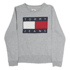 TOMMY JEANS Mens Grey Cotton Crew Neck S Sweatshirt Logo Patch Comfortable