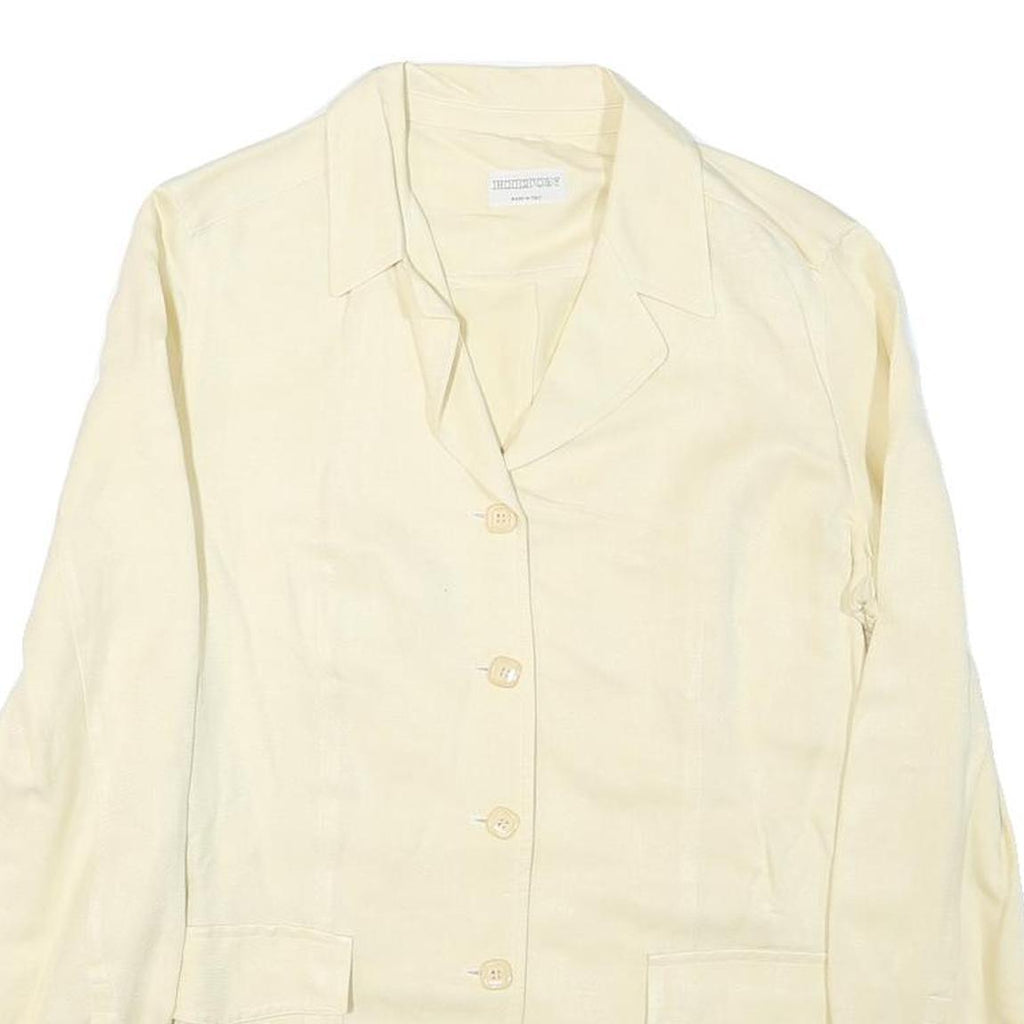 HILTON Womens Cream Linen Blend Jacket M Button Closure Classic Plain Light