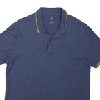 M&S Mens Blue Polo Shirt L Cotton Blend Short Sleeve Plain Casual
