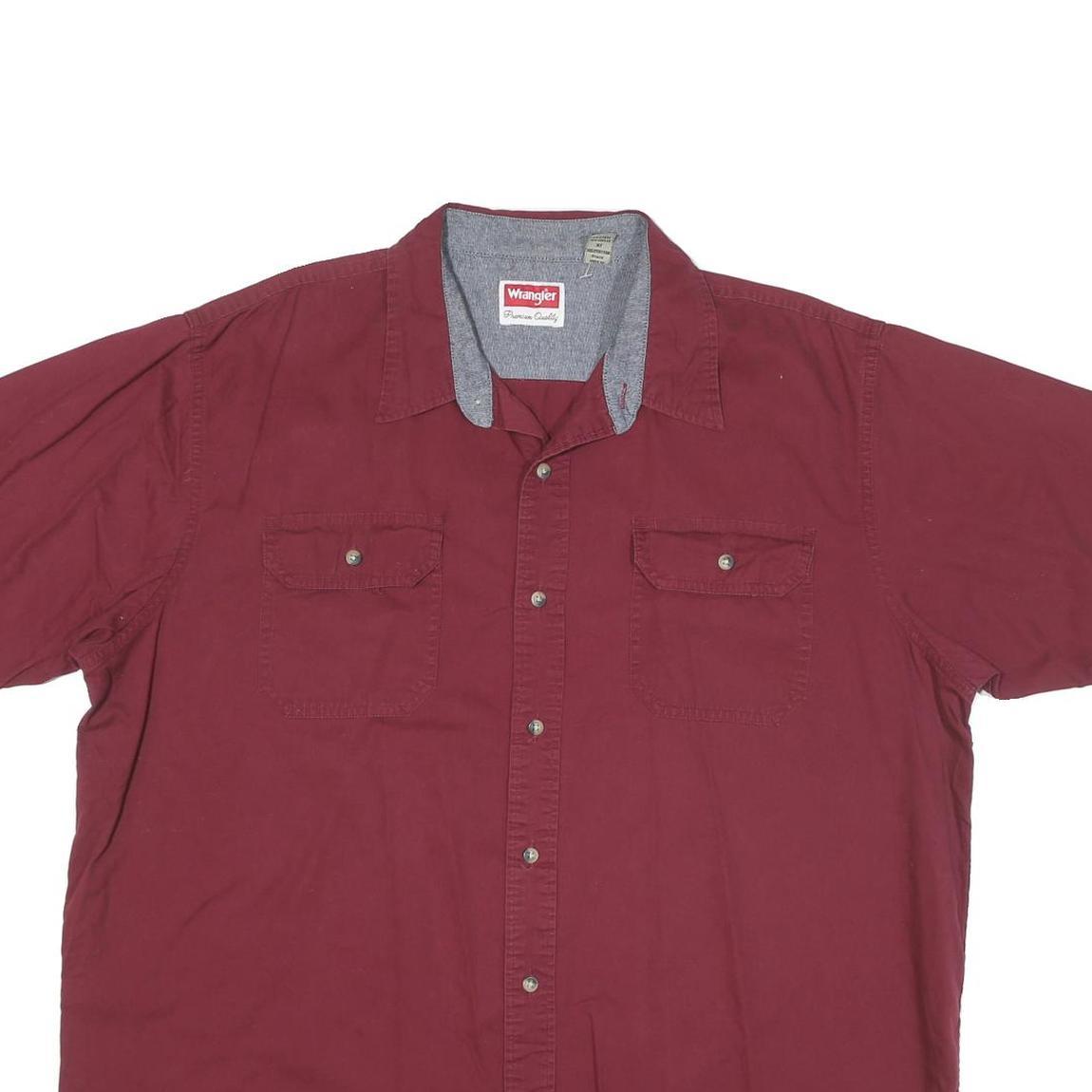 WRANGLER Mens Maroon Cotton Blend Short Sleeve Shirt XL Casual Button Pocket