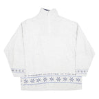Mens White Cotton Blend Sweatshirt Long Sleeve Half Zip L Winter Theme