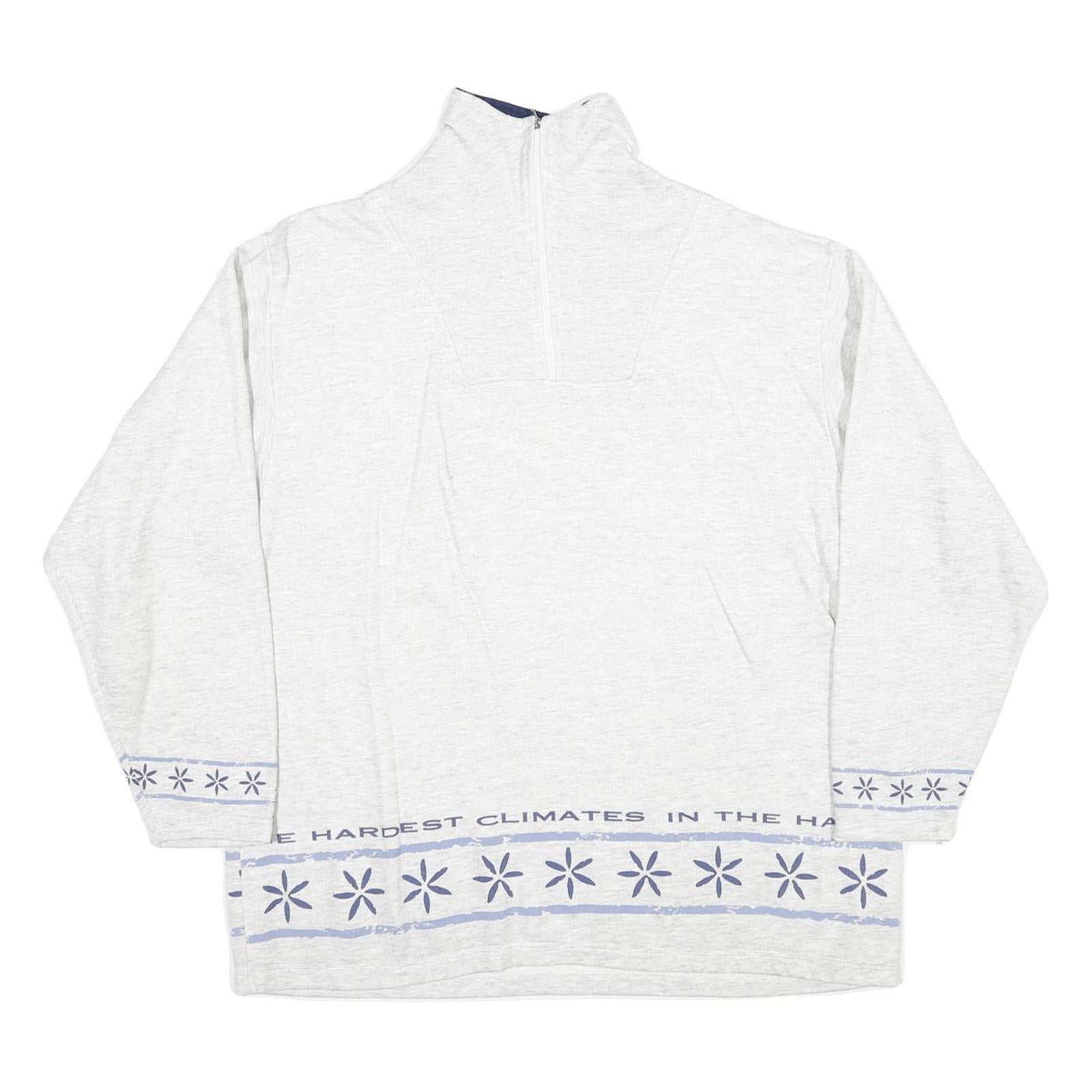 Mens White Cotton Blend Sweatshirt Long Sleeve Half Zip L Winter Theme