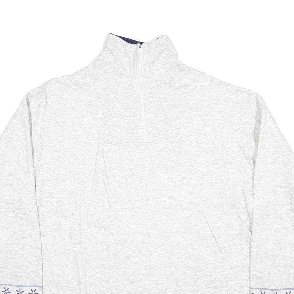 Mens White Cotton Blend Sweatshirt Long Sleeve Half Zip L Winter Theme