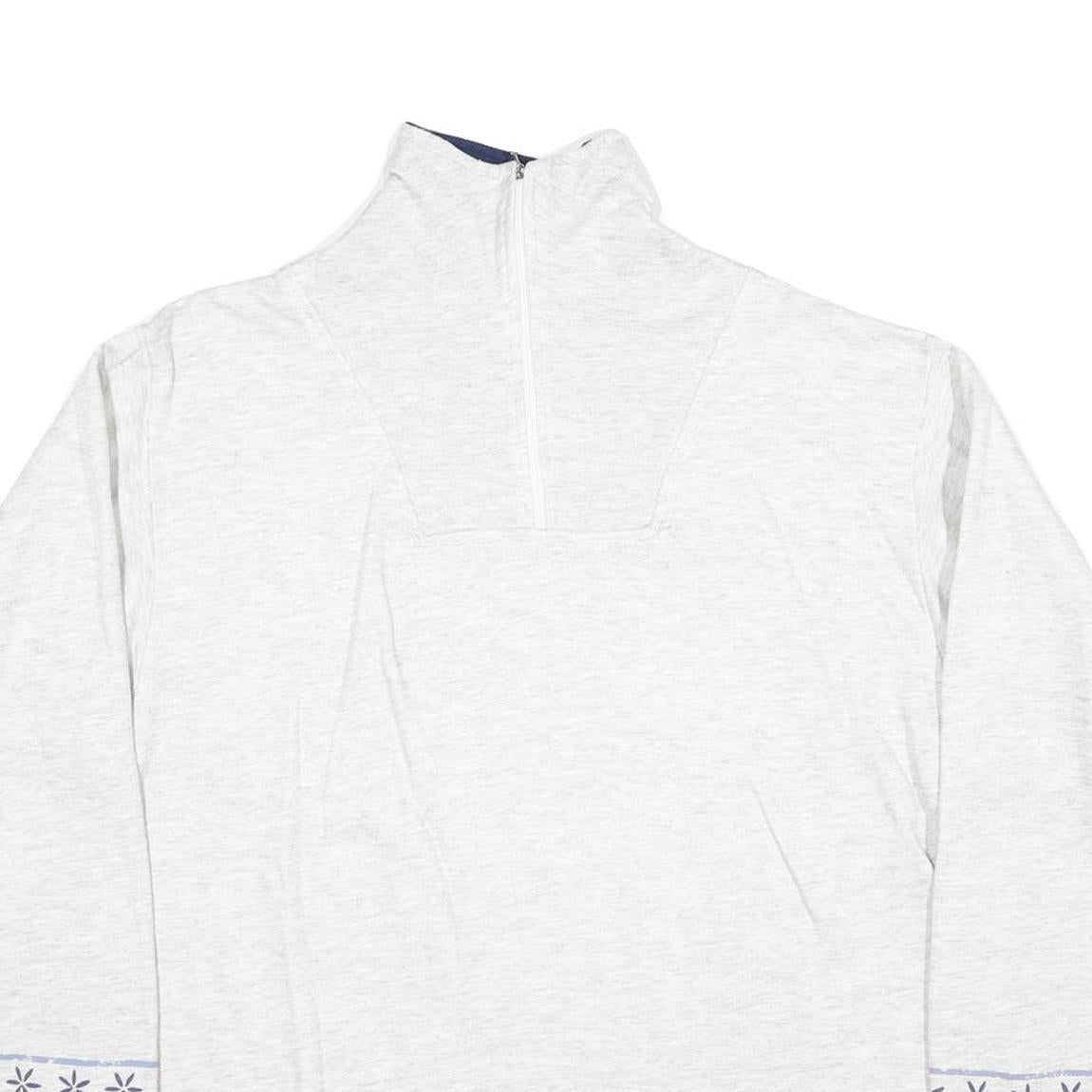 Mens White Cotton Blend Sweatshirt Long Sleeve Half Zip L Winter Theme