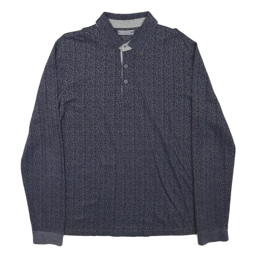 PIERRE CARDIN Mens Blue Long Sleeve Printed Polo Shirt M Cotton Blend
