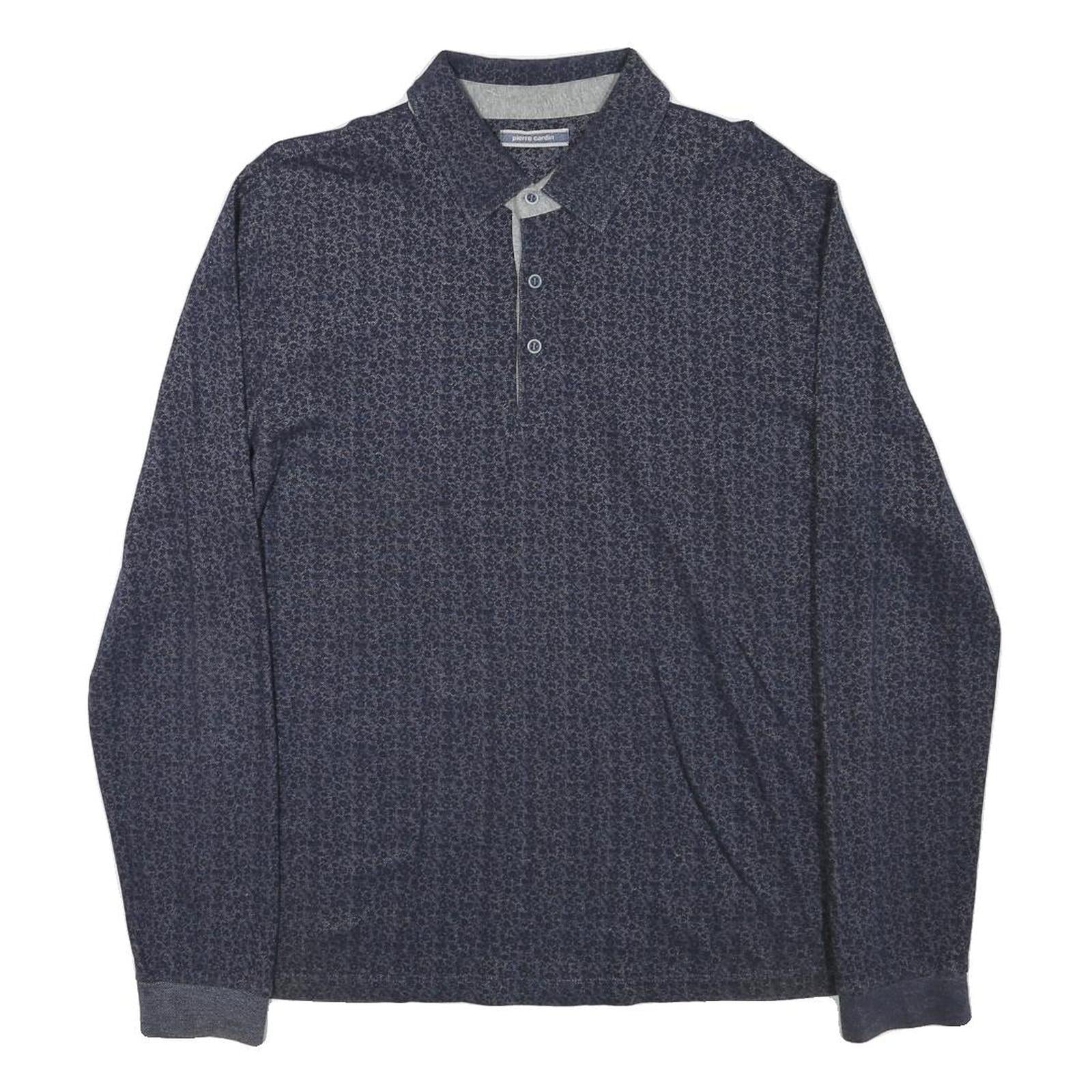 PIERRE CARDIN Mens Blue Long Sleeve Printed Polo Shirt M Cotton Blend