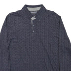 PIERRE CARDIN Mens Blue Long Sleeve Printed Polo Shirt M Cotton Blend