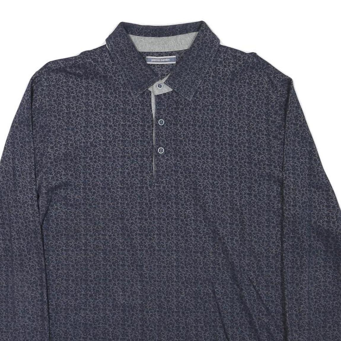 PIERRE CARDIN Mens Blue Long Sleeve Printed Polo Shirt M Cotton Blend