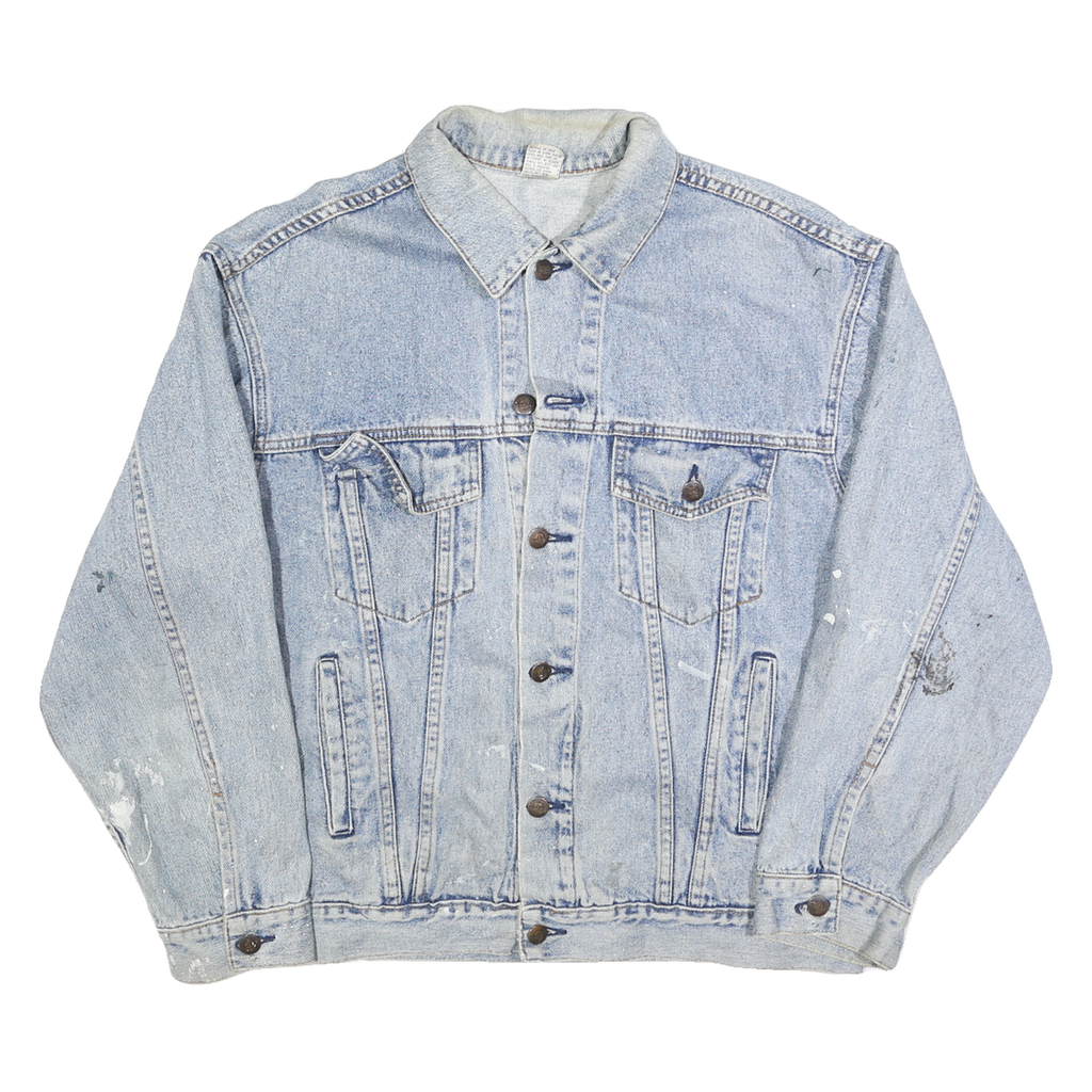 HARD ROCK CAFE Mens Blue Denim Button Cotton Jacket L Embroidered Save The