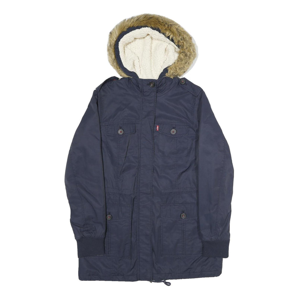 LEVI'S Womens Navy Blue Outdoor Jacket M Cotton Blend Zip Hooded Casual Winter