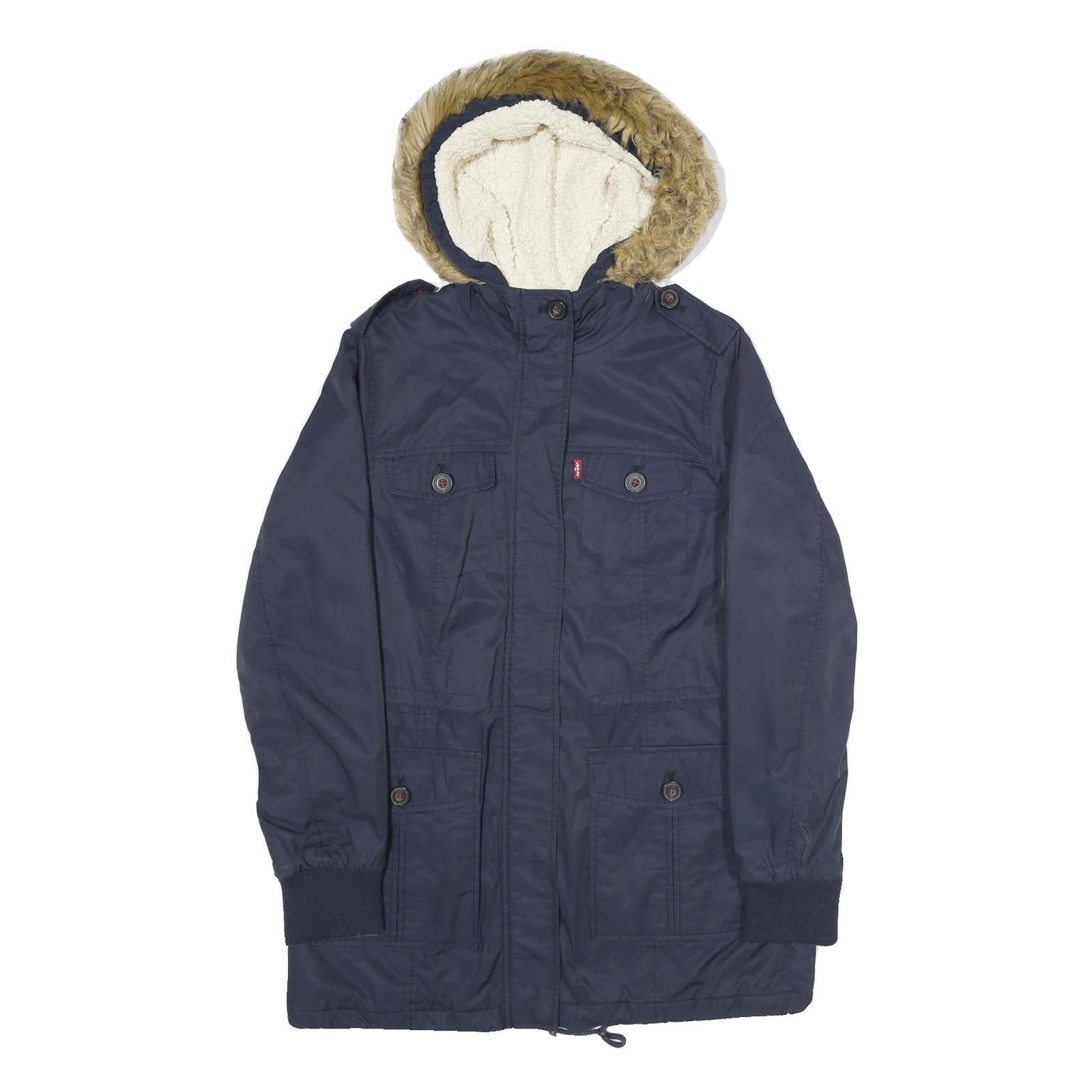 LEVI'S Womens Navy Blue Outdoor Jacket M Cotton Blend Zip Hooded Casual Winter