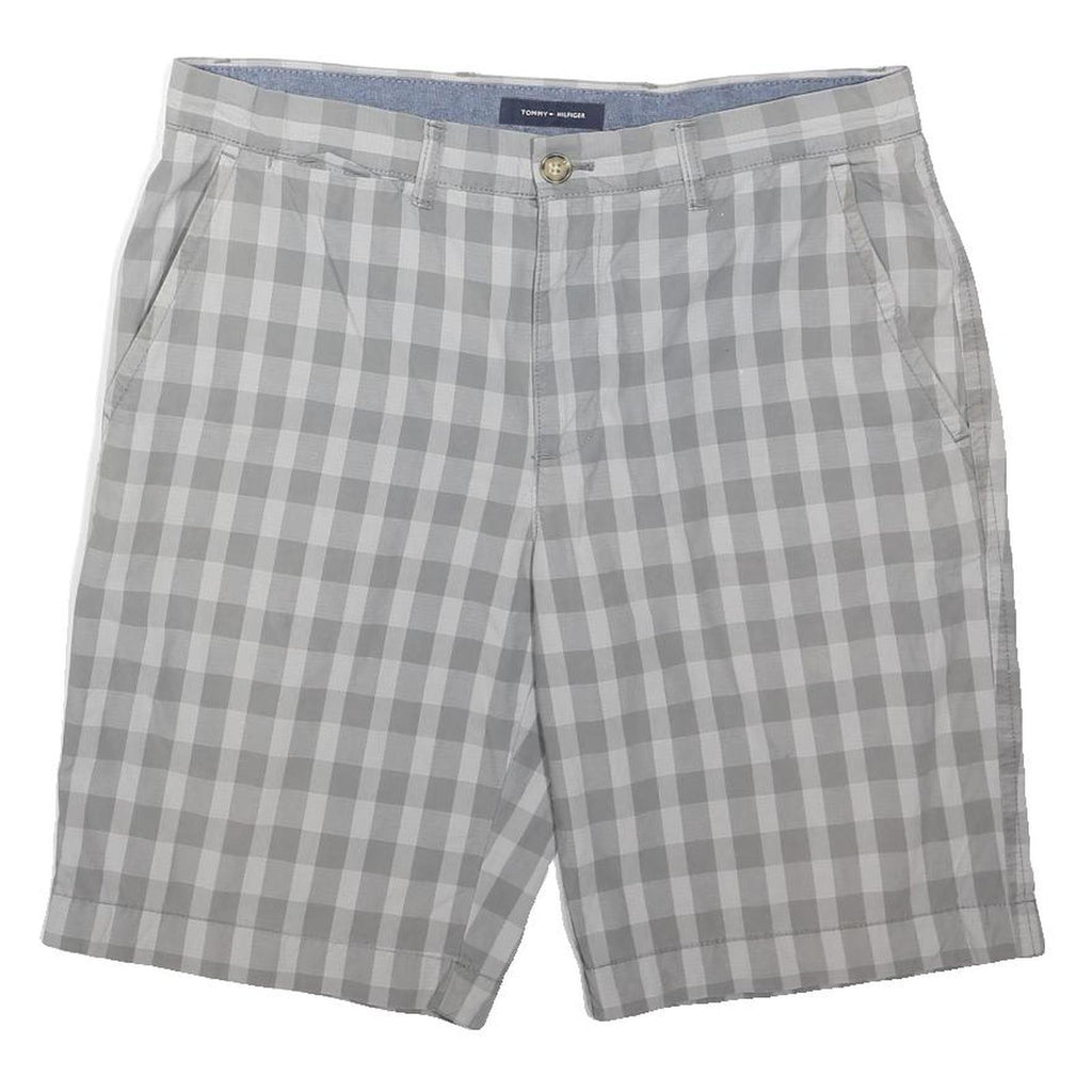 TOMMY HILFIGER Mens Grey Checked Casual Shorts M W34 Cotton Blend Comfortable