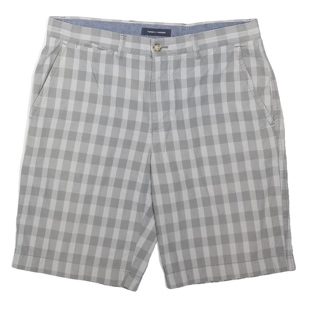 TOMMY HILFIGER Mens Grey Checked Casual Shorts M W34 Cotton Blend Comfortable