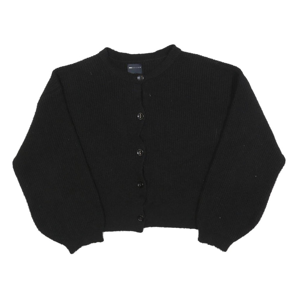 ASOS Womens Black Plain Button Up Jumper Crew Neck Basic Knit M Casual Layer