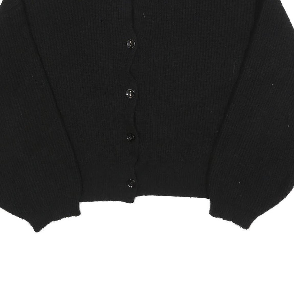 ASOS Womens Black Plain Button Up Jumper Crew Neck Basic Knit M Casual Layer