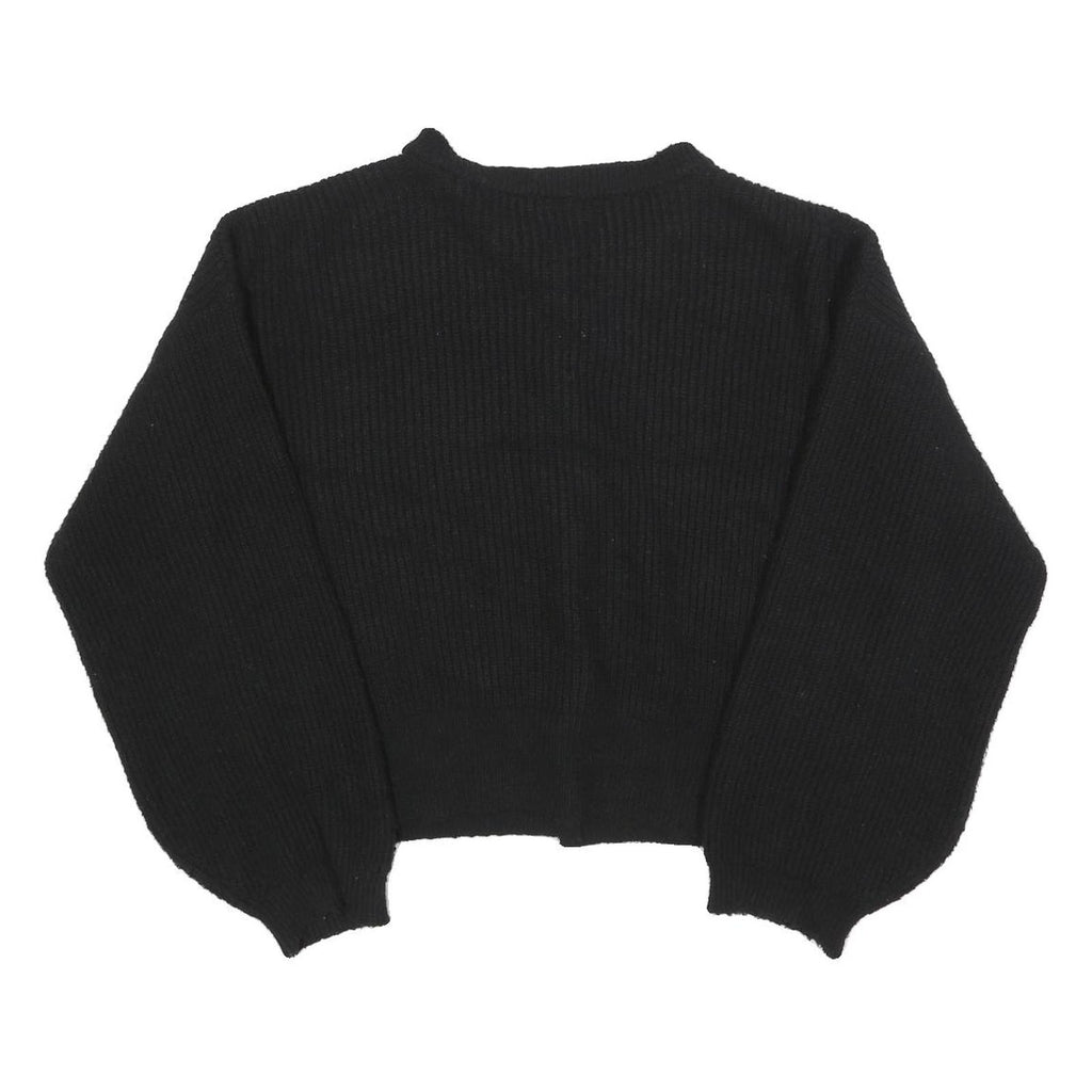 ASOS Womens Black Plain Button Up Jumper Crew Neck Basic Knit M Casual Layer