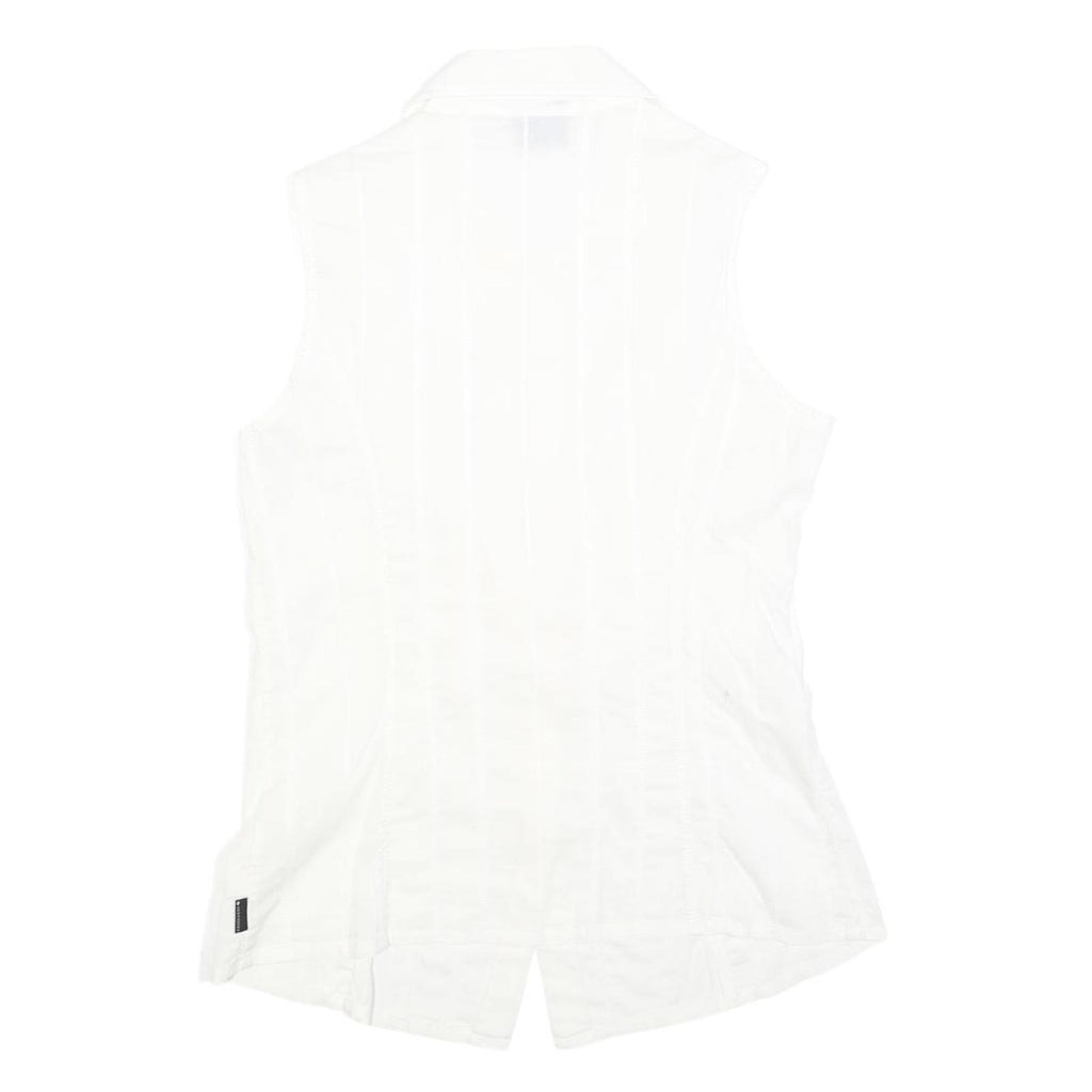 TRUSSARDI Womens White Sleeveless Shirt Collared Button Neck L Elegant Summer