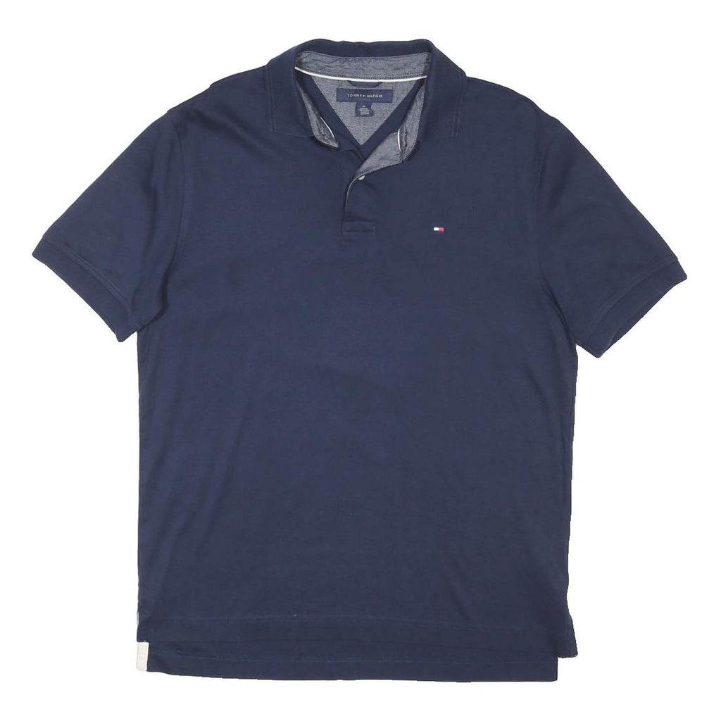 TOMMY HILFIGER Mens Navy Blue Short Sleeve Plain Polo Shirt M Cotton Blend