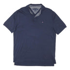 TOMMY HILFIGER Mens Navy Blue Short Sleeve Plain Polo Shirt M Cotton Blend