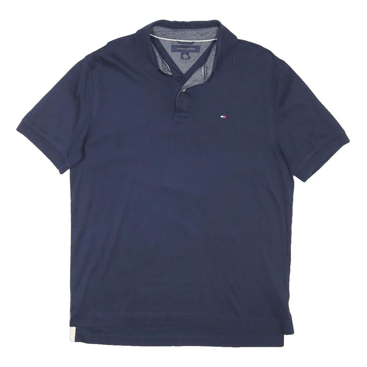 TOMMY HILFIGER Mens Navy Blue Short Sleeve Plain Polo Shirt M Cotton Blend