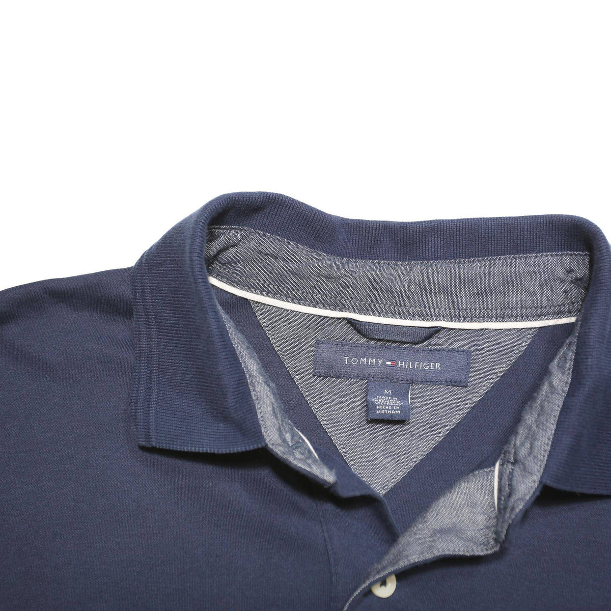 TOMMY HILFIGER Mens Navy Blue Short Sleeve Plain Polo Shirt M Cotton Blend
