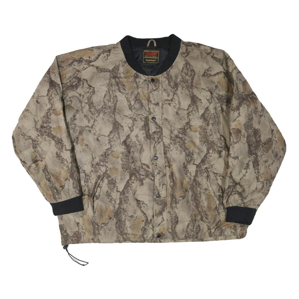 Mens Beige Brown Polyester Blend Pattern Button Jacket 2XL Casual Outerwear