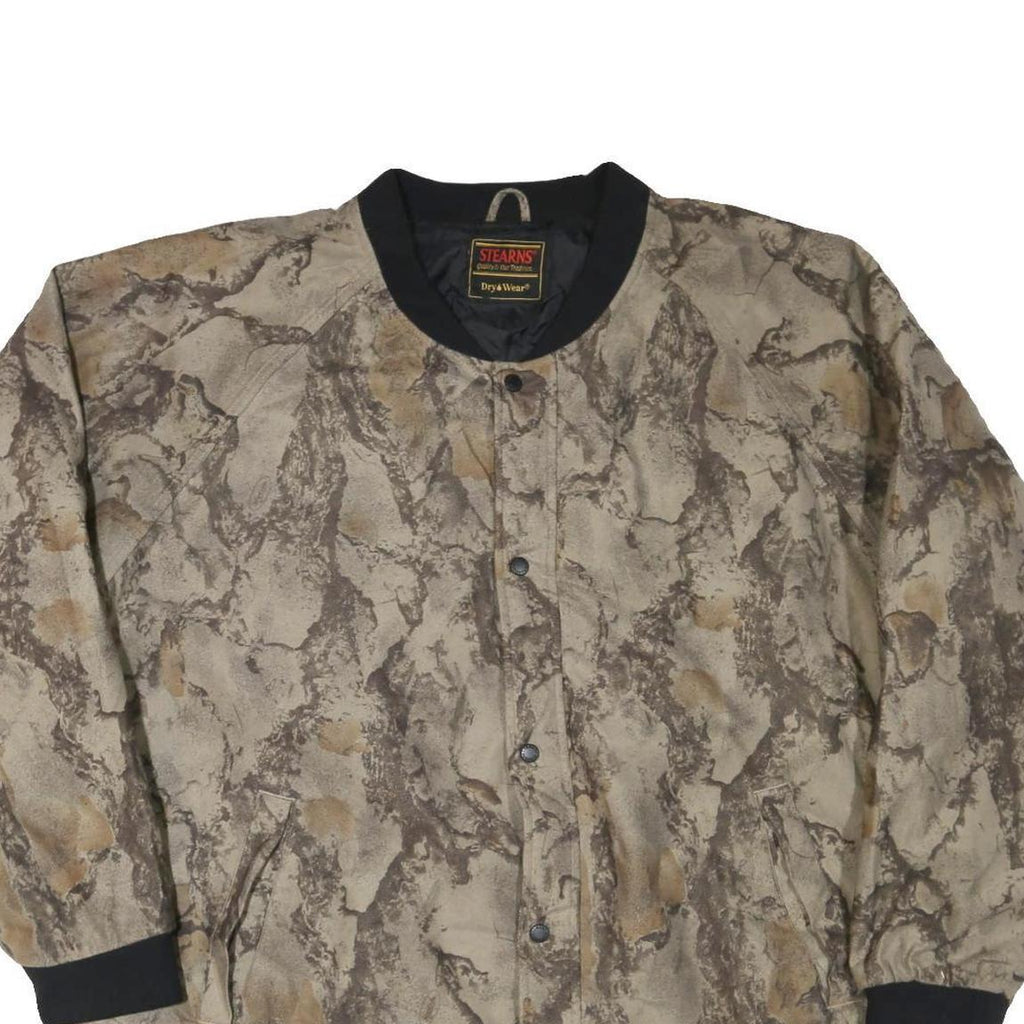 Mens Beige Brown Polyester Blend Pattern Button Jacket 2XL Casual Outerwear