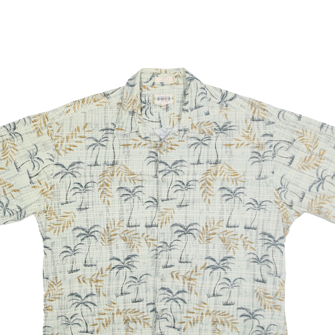 CAMPIA MODA Mens White & Beige Palm Tree Print Cotton Shirt XL Summer Casual